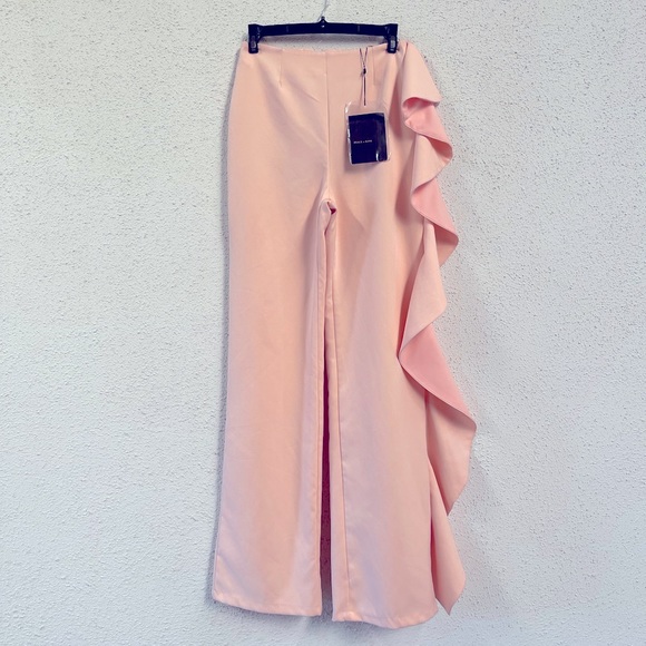 NWT Peace+Love peach color wide  leg one side ruffles pants trousers - Picture 2 of 5